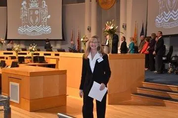 Sue Shanly in the Mississauga Council Chamber at the Civic Award of Recognition ceremony